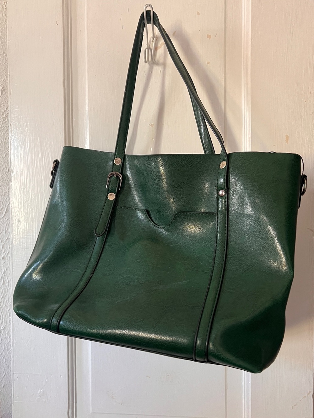 Forest Green Vegan Leather Tote Bag